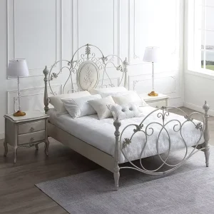 Solid Oak Wood Midcentury Modern Bedroom Furniture Set Double White Bed Diamond Ball Bed Frame