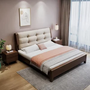 Solid Rubber Wood Platform Storage Bed with Air Pressure Lift, 1.8m x 2m King Size, Soft Headboard