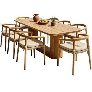 Solid Teak Outdoor Patio Table and Chair Set with Waterproof UV-Resistant Finish