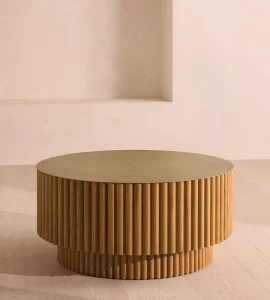 Solid Wood Coffee Table with Antiqued Brass Finish