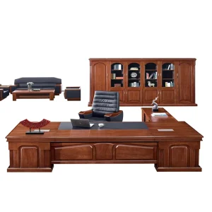 Solid Wood Executive Office Desk with Cabinet Panel Design