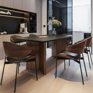 Solid Wood Walnut Dining Table and Chairs Modern Italian Minimalist