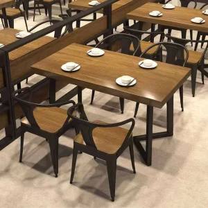 Solid Wood and Iron Restaurant Table and Chair Set