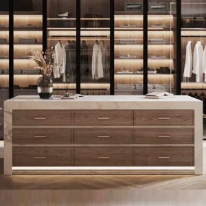 Solid Wood and Slate Cloakroom Island Cabinet with Drawers