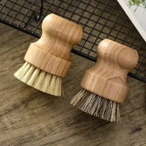 Solid Wooden Dishwashing Pot Cleaning Kitchen Decontamination Brush Short Handle Sisal Scrubber Free Sample Stainless Nylon