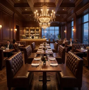 Space-Saving Chesterfield Leather Restaurant Booth Seating with Straight Banquette Bench