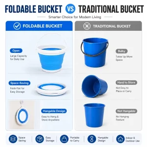 Space saving Leakproof Collapsible Plastic Bucket Portable Foldable Water Pail for Camping Beach Household Cleaning Use