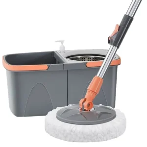 Spin Mop and Detachable Bucket Set with Cleaning Solution Bottle and Dual Chamber Water System