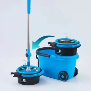 Spin Mop for Floor Cleaning with Reusable Microfiber Mop Heads and Bucket with Wringer Set