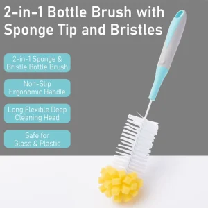 Sponge Head Bottle Brush Cup Cleaning Brush for Bottle with Blue Handle for Kitchen Use