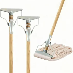 Spring Clamp Cotton Mop with Wooden Handle Heavy Duty for Commercial & Marine Use Quick Change Metal Head Durable & Ergonomic