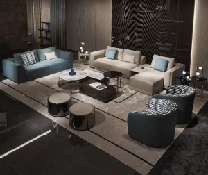 Square Chesterfield Sofa Set with Genuine Leather, Extendable Design