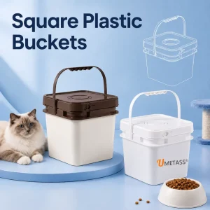 Square Food Grade PP Plastic Bucket with Lid Handle Empty Pail for Food Storage Pet Food Cereal and Custom Printing