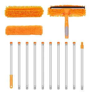 Squeegee Window Cleaner with Extension Pole Window Washing with Bendable Head for Indoor Outdoor High Windows and Car Glass