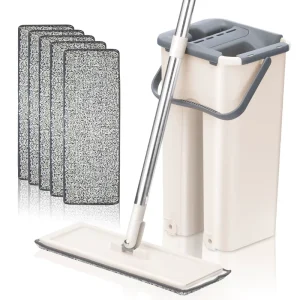 Squeeze Wash Floor Flat Mop With Self Washing and Squeeze Dry Bucket Handsfree Lazy Microfiber Mop