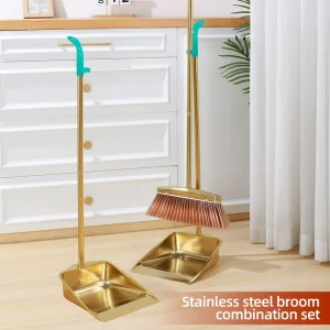Stainless Steel Broom & Dustpan Set with Soft Bristle Eco friendly Indoor Use Garbage Shovel Bucket