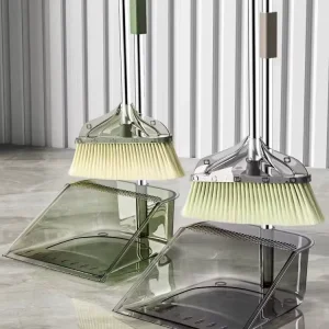 Stainless Steel Broom Set with Fiber Broom Head for Household Floor Cleaning Broom and Dustpan Combination