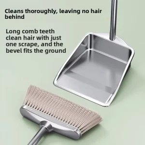 Stainless Steel Broom Stick Dustpan Set Home Use Heavy Duty Thickened Commercial Grade Trash Shovel Sweeping Hair Debris