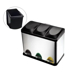 Stainless Steel Classification Waste Bin 3 Compartment Recycle Bin