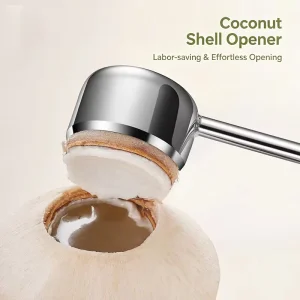 Stainless Steel Coconut Opener Tool Set with Rubber Mallet 6CM Diameter for Home Kitchen Coconut Juice Making