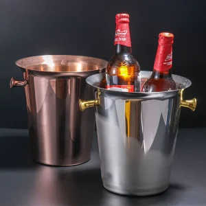 Stainless Steel European Style Double Handle Conical Ice Bucket 3L 5L High End Beer Barrel Stylish Luxurious KTVs Bars