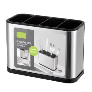 Stainless Steel Flatware Organizer Utensil Caddy with 4 Dividers and Drip Tray