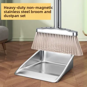 Stainless Steel Garbage Shovel Soft Plastic Wire Broomstick Home Use Household Sanitary Bucket Broom Widening Deepening Dustpan