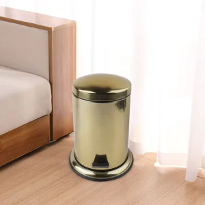 Stainless Steel Golden Color Bedroom Trash Bin Round Shape Trash Can Pedal Waste Bins