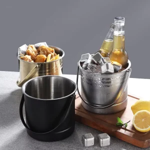 Stainless Steel Ice Bucket for Bar KTV Portable Beer Cooling Bucket Champagne Keg Ice Cube Bucket