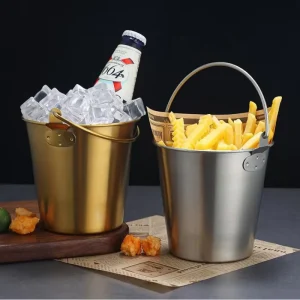 Stainless Steel Ice Bucket for Bars and Restaurants Single Layer Insulated Cooler with Handle Shatterproof Unbreakable