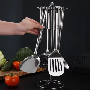 Stainless Steel Kitchen Utensil Set with Turner, Soup Ladle, Spaghetti Spoon and Skimmer