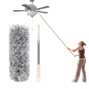 Stainless Steel Long Telescopic Extendable Microfiber Duster Head Changeable Duster