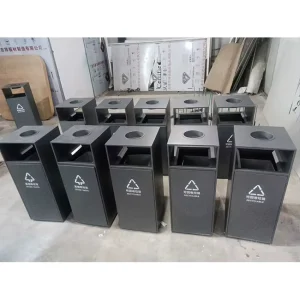 Stainless Steel Modern Luxury Rectangular Public Trash Can with Wind Resistant Weighted Base for Coastal Locations Outdoor Use
