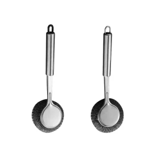 Stainless Steel Pot Scrubber Kitchen Specific Steel Wool Ball Brush Long Handled Dish Cleaning Brush