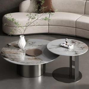 Stainless Steel Round Coffee Table Set with Corner Table