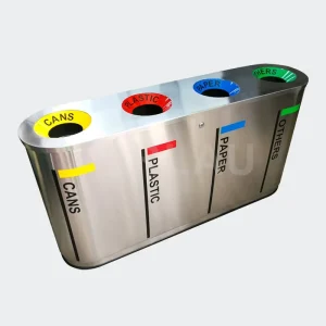 Stainless Steel Segregated Recycling Waste Bin Outdoor 4 Compartment Garbage Trash Can Public Commercial Litter Bin
