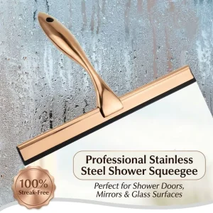Stainless Steel Shower Squeegee Streak Free Silicone Blade Window Cleaner Wiper Tool for Bathroom Mirror Glass