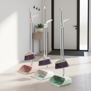 Stainless Steel Soft Indoor Outdoor Cleaning Set PP Broom Stick & Dustpan Home Use