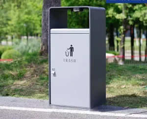 Stainless Steel Standing Outdoor Trash Sorting Bin with Ashtray for Scenic Spots Parks Hotels Disposal