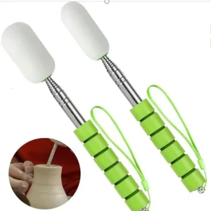 Stainless Steel Telescopic Stick for Cup Cleaning Sponge Absorbent Hydrating Pottery Art Tools Green Black Orange