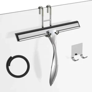 Stainless Steel Window Squeegee Bathroom Glass Wiper with Rubber Grip Handle