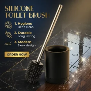Stainless Steel and Nylon Two Section Metal Stainless Steel Silicone Toilet Brush with Holder Set