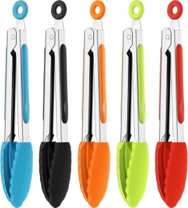 Stainless Steel and Silicone Food Grill Tongs with Nylon Handles