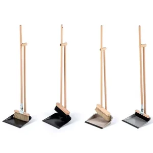 Stand Up Wood Broom and Dustpan Set
