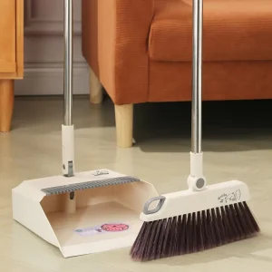 Stand up Folding Floor Brush Plastic Broom and Dustpan Set for Kitchen Room Office Lobby Floor Cleaning