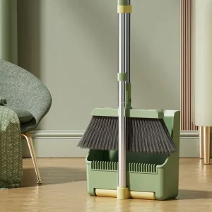 Stand up Storage & 180° Rotating 3-in-1 Foldable Broom and Dustpan Set with Squeegee for Home Kitchen Cleaning