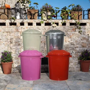 Standing Trash Bin Metal Trash Can Outdoor Round Garbage Can Container Bathroom Kitchen Bedroom Home Office Rubbish Waste Bin