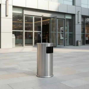 Standing Waste Bins for Street and Shopping Centers Side opening Stainless Steel Ashtray and Trash Can