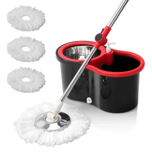 Steel Pole Microfiber Floor Mop with Wring Bucket Microfiber Rotating Twist Mops House Cleaning with Wheels