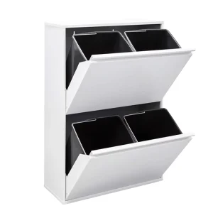 Steel Trash Cabinet With 4 Kitchen Bins Waste Bin With Separate Recycling Unit Trash Bin Cabinet
